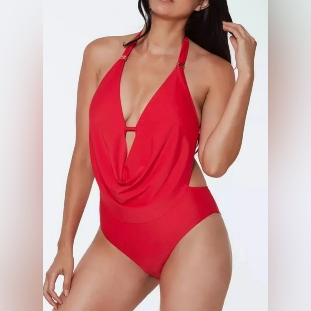 ❤️BAR III Vibrant Ruby cowl neck Halter monokini SIZE small NEW w tags!